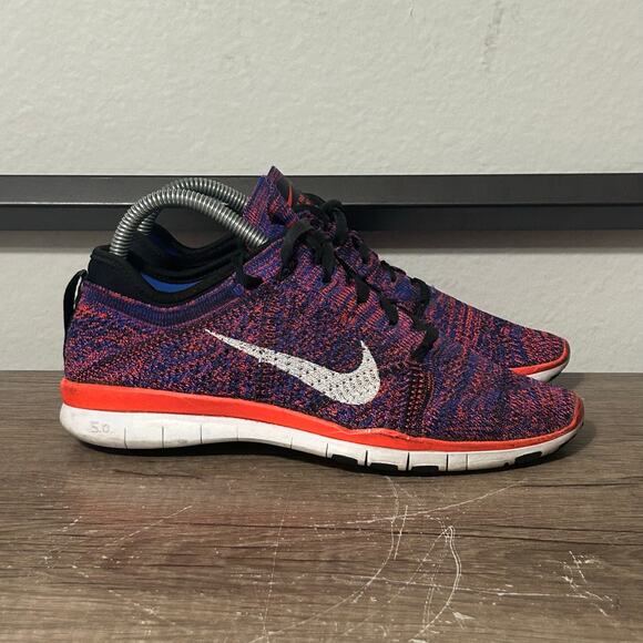 Nike Free TR Flyknit (718785-002) Women’s Running Shoes Size 7.5 Blue/Orange - Picture 3 of 8